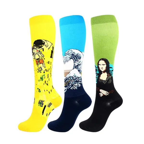 3 Pairs Artwork Painting Socks 20-30 mmHg Compression Stockings