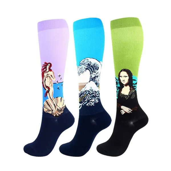 3 Pairs Artwork Painting Socks 20-30 mmHg Compression Stockings