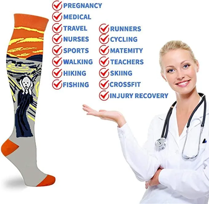 3 Pairs Artwork Painting Socks 20-30 mmHg Compression Stockings