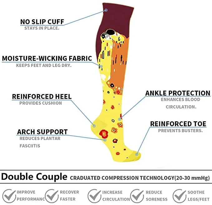 3 Pairs Artwork Painting Socks 20-30 mmHg Compression Stockings