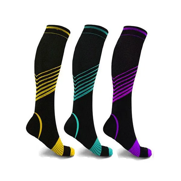 3 Pairs Unisex Nylon Sports Compression Socks Knee-High Stockings