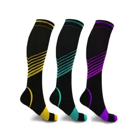 3 Pairs Unisex Nylon Sports Compression Socks Knee-High Stockings