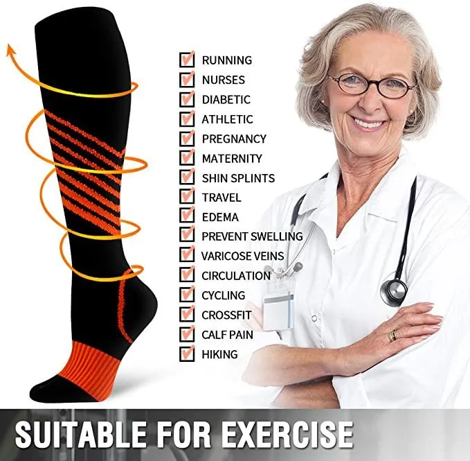 3 Pairs Unisex Nylon Sports Compression Socks Knee-High Stockings