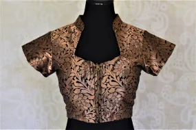 404085 Black and Copper Banarasi Silk Saree Blouse