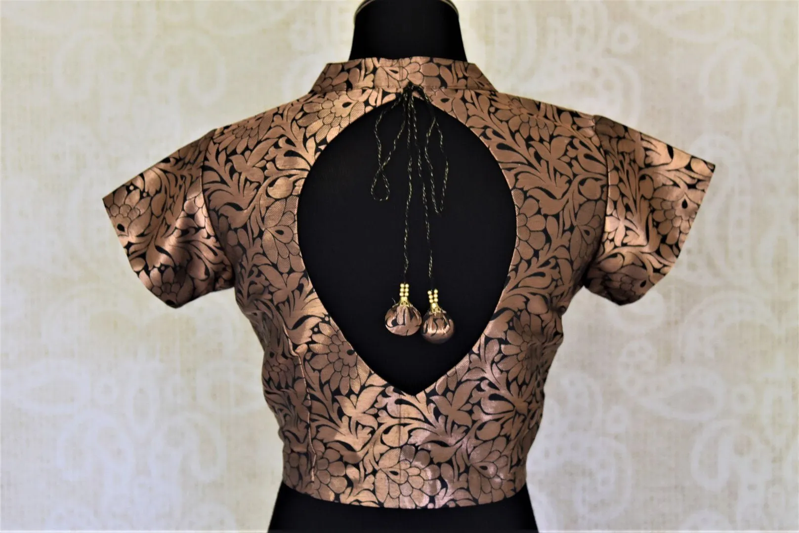 404085 Black and Copper Banarasi Silk Saree Blouse