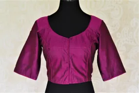 404271 Magenta Embroidered Silk Sari Blouse with Cut Out Back