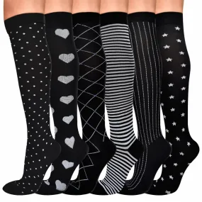 6 Pairs Knee High Sport Compression Socks Nursing Athletic Travel Flight Socks for Men and Women EU 35-38