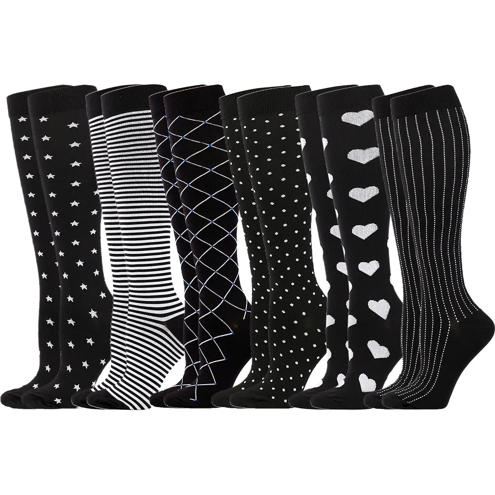 6 Pairs Knee High Sport Compression Socks Nursing Athletic Travel Flight Socks for Men and Women EU 35-38