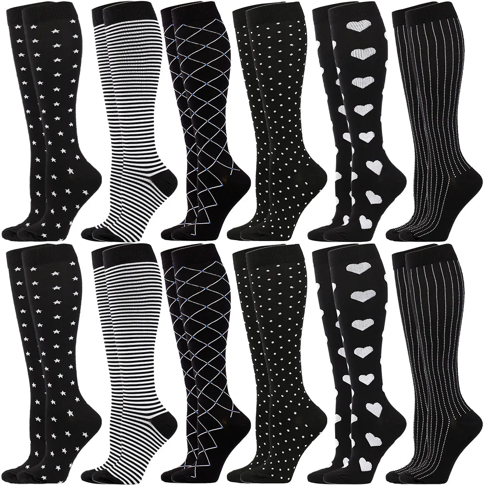 6 Pairs Knee High Sport Compression Socks Nursing Athletic Travel Flight Socks for Men and Women EU 38-41