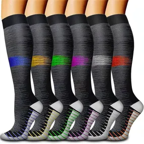 6 Pairs Set Compression Socks Knee High Nylon Stocking Leg Support Socks for Men and Women European size 34-39 - Style 1