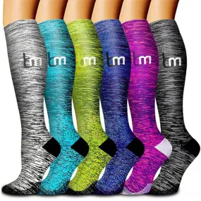 6 Pairs Set Compression Socks Knee High Nylon Stocking Leg Support Socks for Men and Women European size 40-46 -Style 2