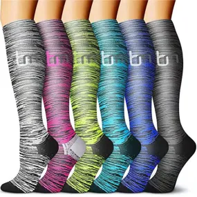 6 Pairs Set Compression Socks Knee High Nylon Stocking Leg Support Socks for Men and Women European size 40-46 Style 3
