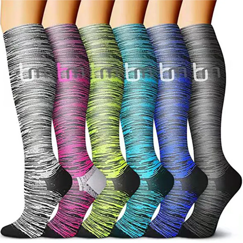 6 Pairs Set Compression Socks Knee High Nylon Stocking Leg Support Socks for Men and Women European size 40-46 Style 3