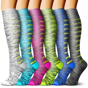 6 Pairs Set Compression Socks Knee High Nylon Stocking Leg Support Socks for Men and Women European size 40-46 -Style 4