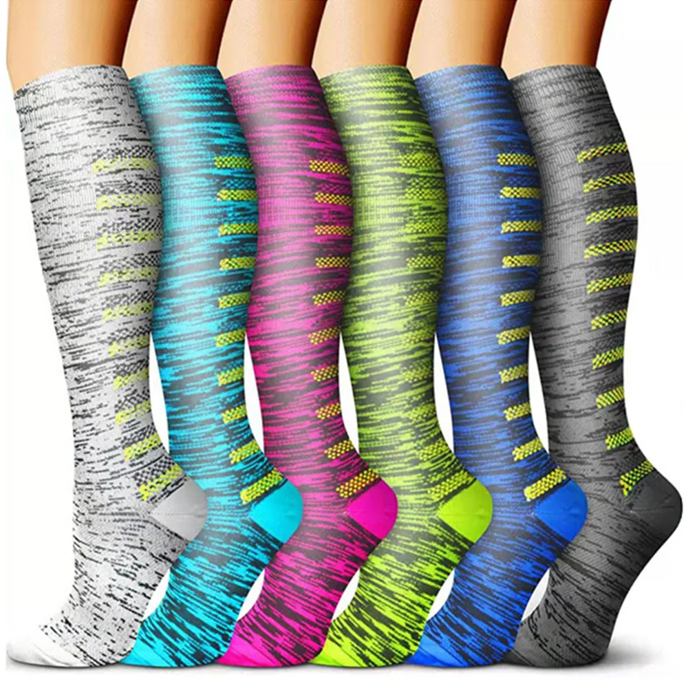 6 Pairs Set Compression Socks Knee High Nylon Stocking Leg Support Socks for Men and Women European size 40-46 -Style 4