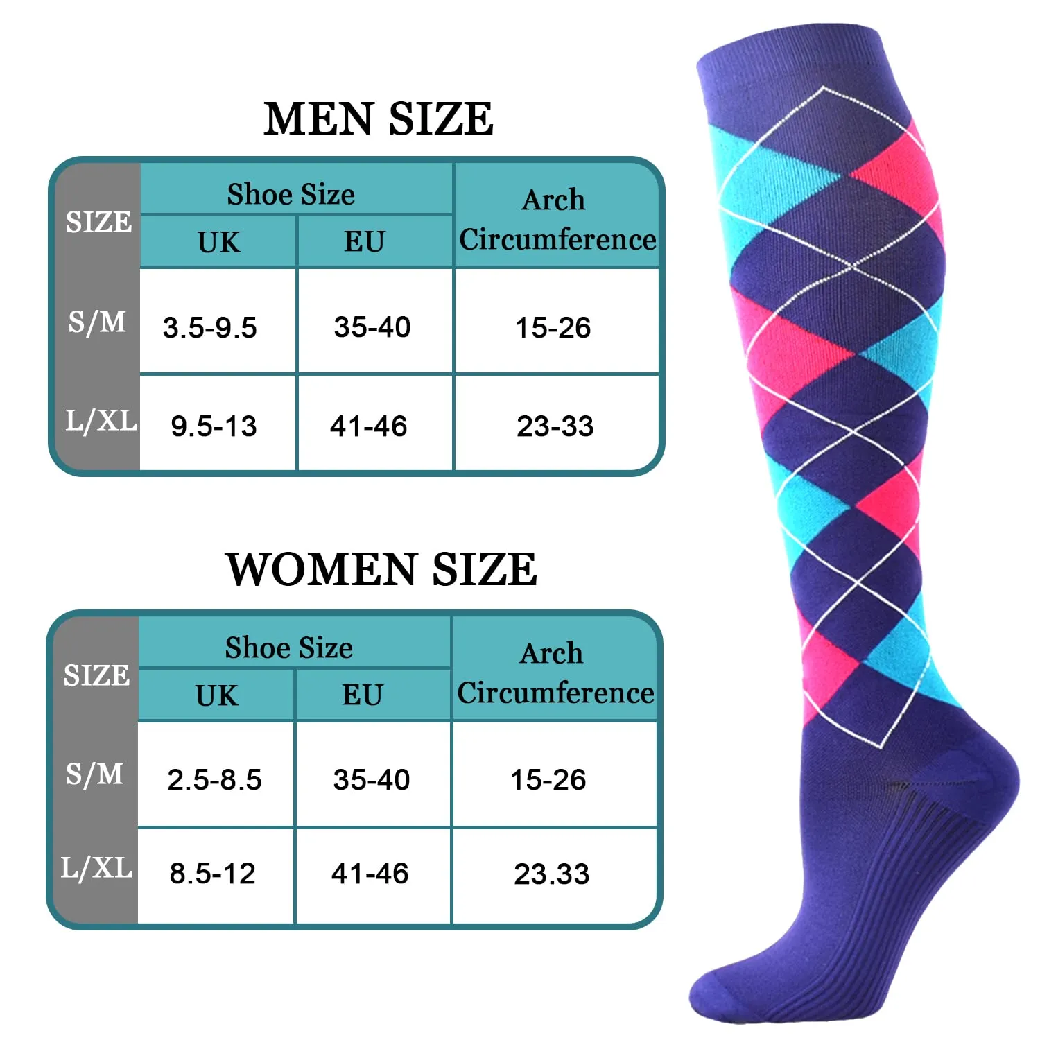 8 pairs of compression stockings for men and women (15-20 mmHg), compression socks, support stockings for nurses, sports, flight, travel, running, athletics, pregnancy, medical, blood circulation S-M Assorted 1 (8 pairs)