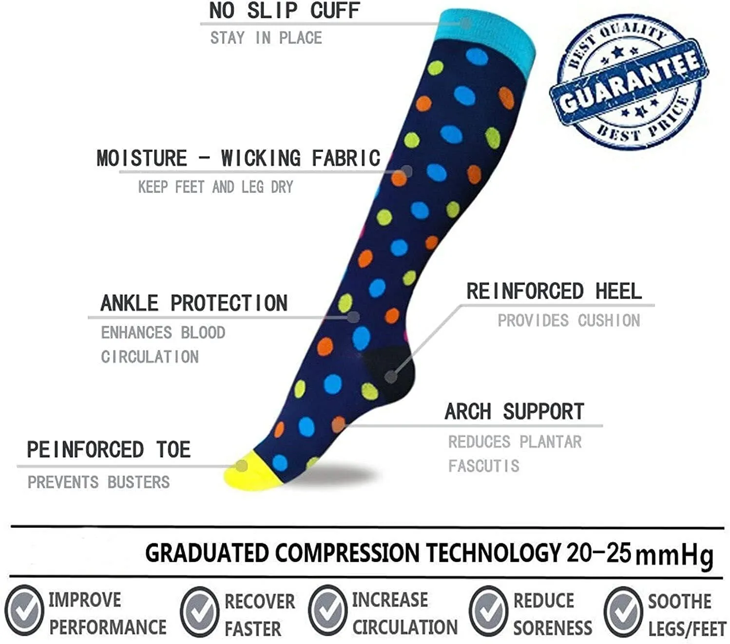8 pairs of compression stockings for men and women (15-20 mmHg), compression socks, support stockings for nurses, sports, flight, travel, running, athletics, pregnancy, medical, blood circulation S-M Assorted 1 (8 pairs)