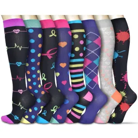 8 pairs of compression stockings for men and women (15-20 mmHg), compression socks, support stockings for nurses, sports, flight, travel, running, athletics, pregnancy, medical, blood circulation S-M Assorted 1 (8 pairs)