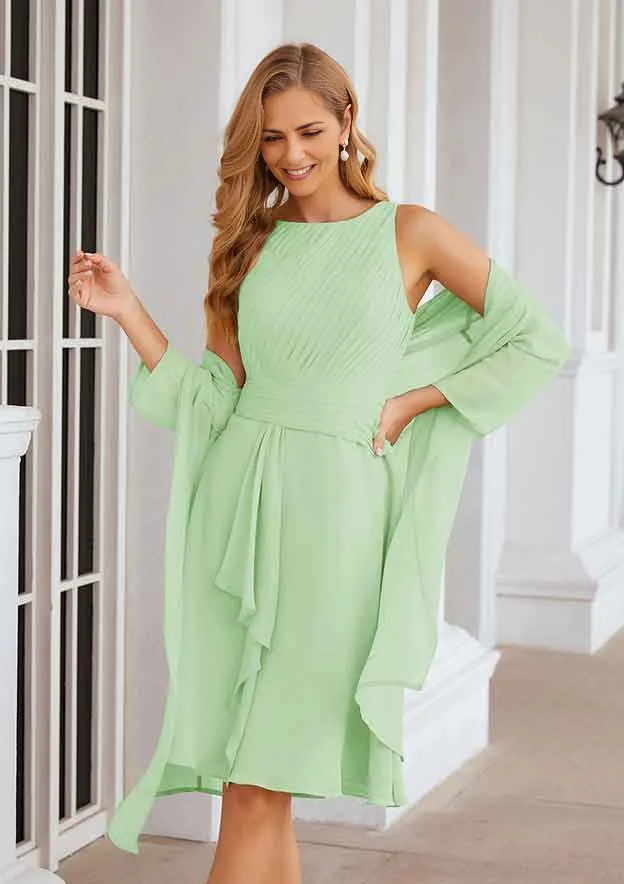 A-line Scoop Neck Knee-Length Chiffon Mother of the Bride Dresses With Pleated and Jacket