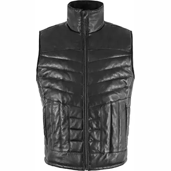 Black Men's Quilted Puffer Leather Vest
