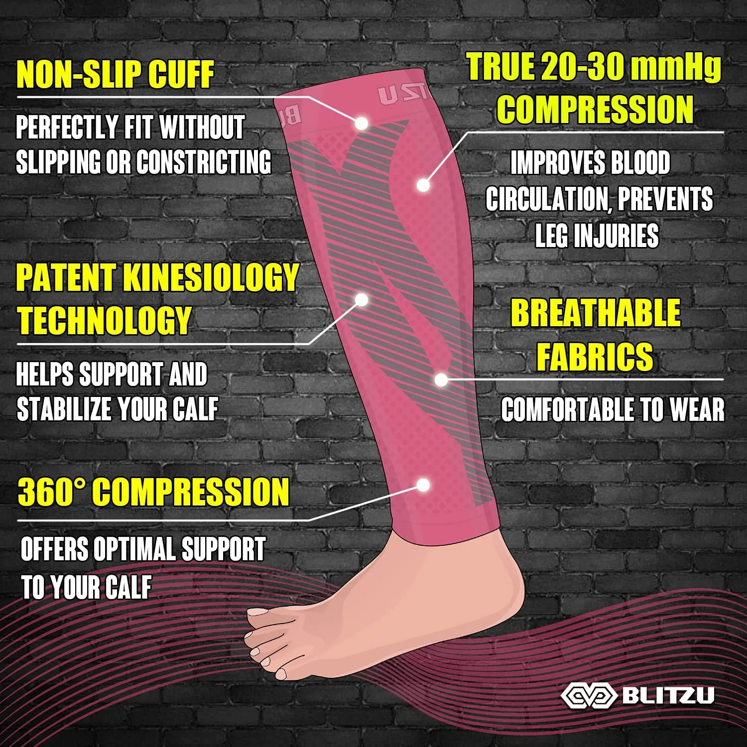 BLITZU 3 Pairs Calf Compression Sleeves for Women and Men Size L-XL, One Blue, One Pink, One Purple Calf Sleeve, Leg Compression Sleeve for Calf Pain and Shin Splints. Footless Compression Socks.
