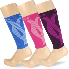 BLITZU 3 Pairs Calf Compression Sleeves for Women and Men Size XXL, One Blue, One Pink, One Purple Calf Sleeve, Leg Compression Sleeve for Calf Pain and Shin Splints. Footless Compression Socks.