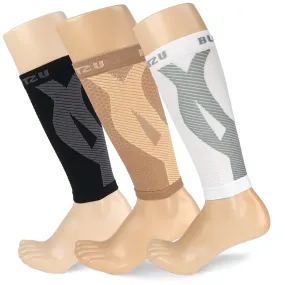 BLITZU 3 Pairs Calf Compression Sleeves for Women and Men Size XXL, One Nude, One Black, One White Calf Sleeve, Leg Compression Sleeve for Calf Pain and Shin Splints. Footless Compression Socks.