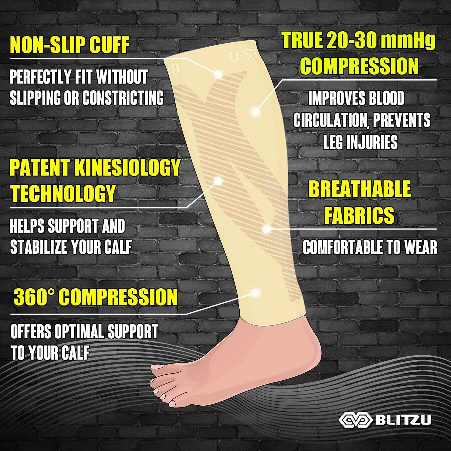 BLITZU 3 Pairs Calf Compression Sleeves for Women and Men Size XXL, One Nude, One Black, One White Calf Sleeve, Leg Compression Sleeve for Calf Pain and Shin Splints. Footless Compression Socks.