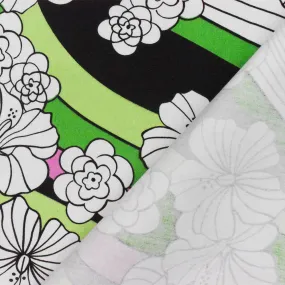 Brown-Green-Multi Floral Printed Stretch Cotton Spandex Poplin Woven Fabric