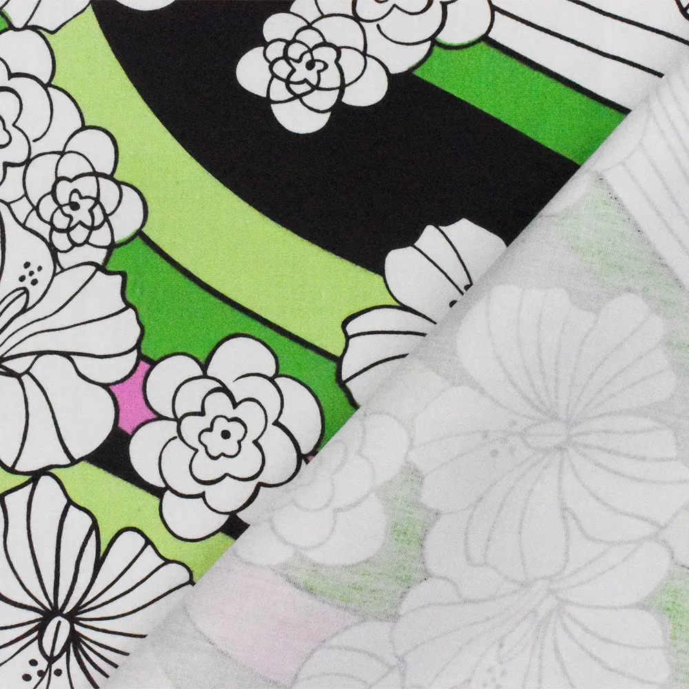 Brown-Green-Multi Floral Printed Stretch Cotton Spandex Poplin Woven Fabric