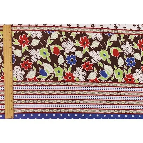 Brown/Multi Floral Dotted Stripe Printed Batiste Fabric