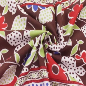 Brown/Multi Floral Dotted Stripe Printed Batiste Fabric