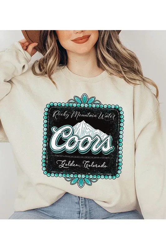 Coors Rocky Mountain Turquoise Graphic Crew Neck Sweatshirts
