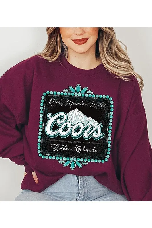 Coors Rocky Mountain Turquoise Graphic Crew Neck Sweatshirts