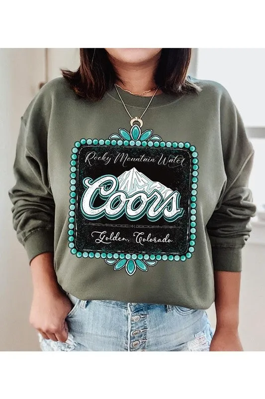 Coors Rocky Mountain Turquoise Graphic Crew Neck Sweatshirts