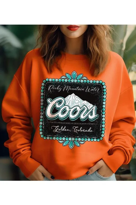 Coors Rocky Mountain Turquoise Graphic Crew Neck Sweatshirts