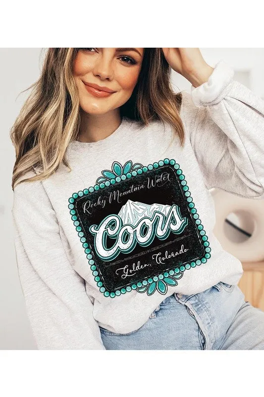 Coors Rocky Mountain Turquoise Graphic Crew Neck Sweatshirts
