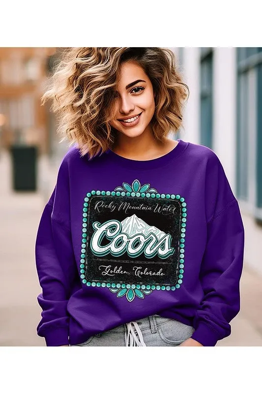 Coors Rocky Mountain Turquoise Graphic Crew Neck Sweatshirts