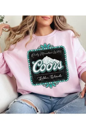 Coors Rocky Mountain Turquoise Graphic Crew Neck Sweatshirts