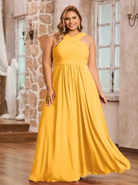 Cross Shoulder Strap Chiffon Dress with Empire Waist Tangerine Plus Size