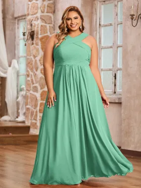 Cross Shoulder Strap Chiffon Dress with Empire Waist Turquoise Plus Size