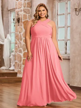 Cross Shoulder Strap Chiffon Dress with Empire Waist Watermelon Plus Size