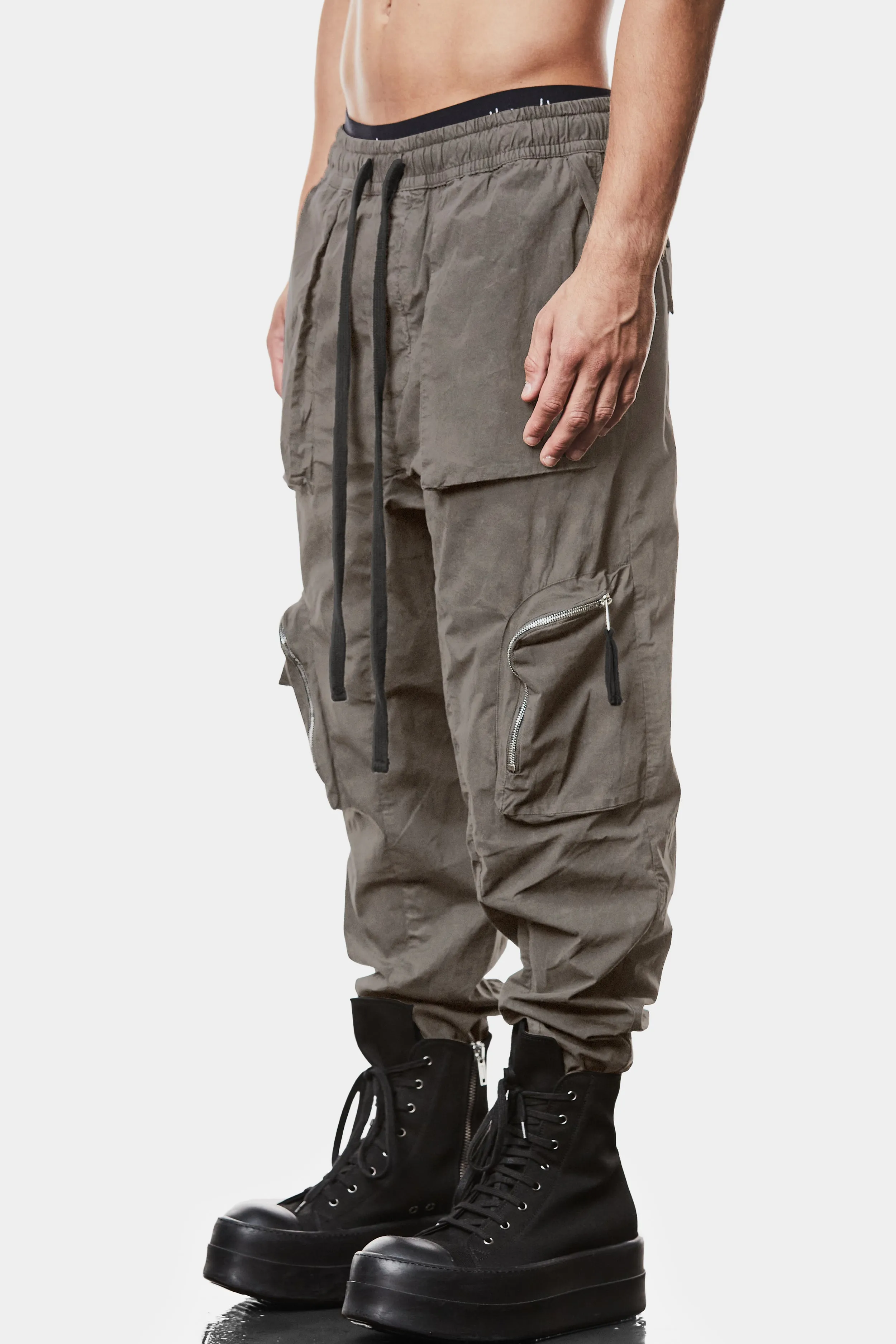 Crushed cotton pocket pants, Grey