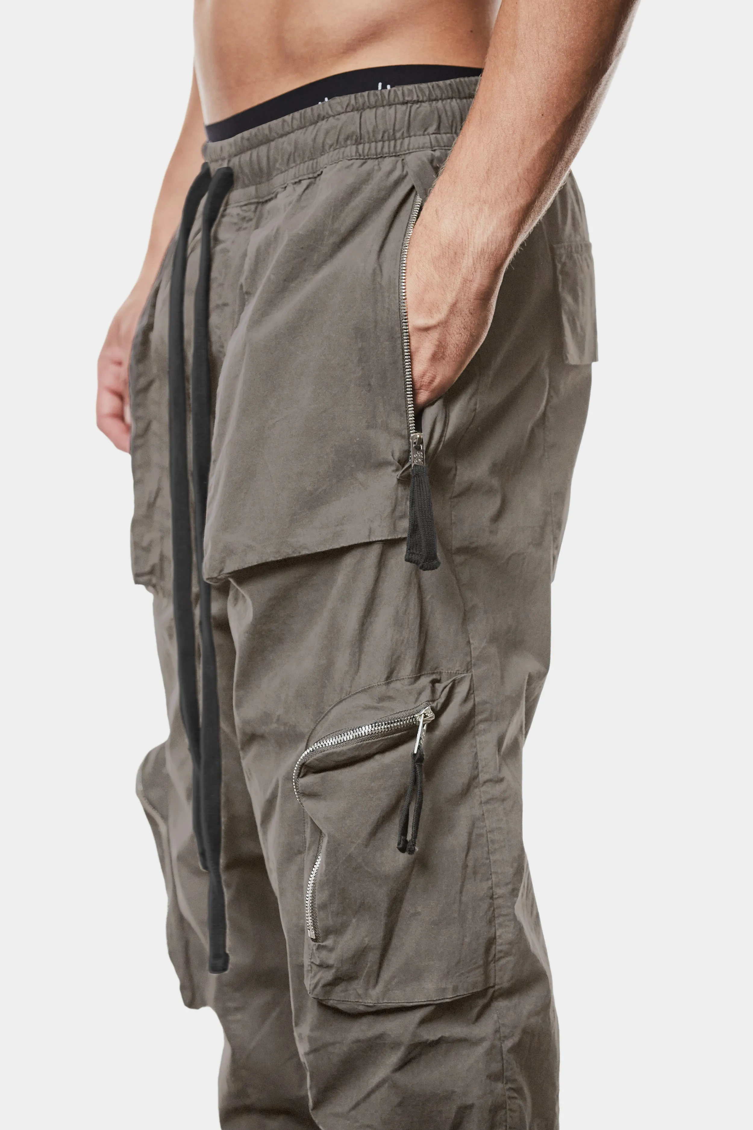 Crushed cotton pocket pants, Grey
