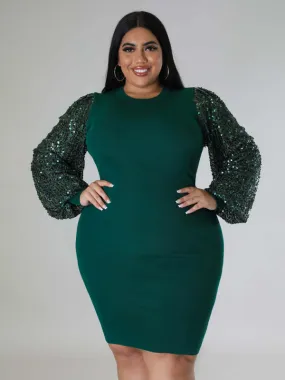 Curvy Plus Size Sequin Bodycon Dress with Long Sleeves