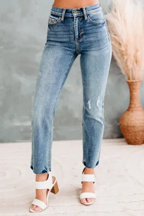 Della High Rise Straight Leg Distressed Sneak Peek Jeans (Medium Light)
