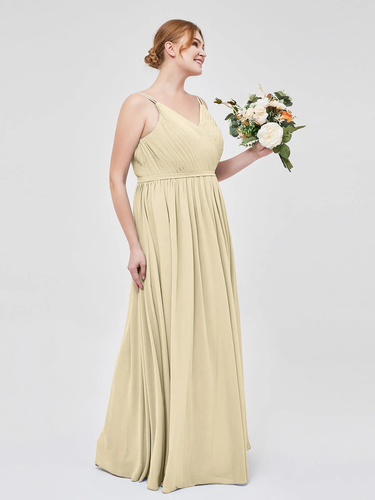Double Strap Chiffon Bridesmaid Dresses Champagne Plus Size