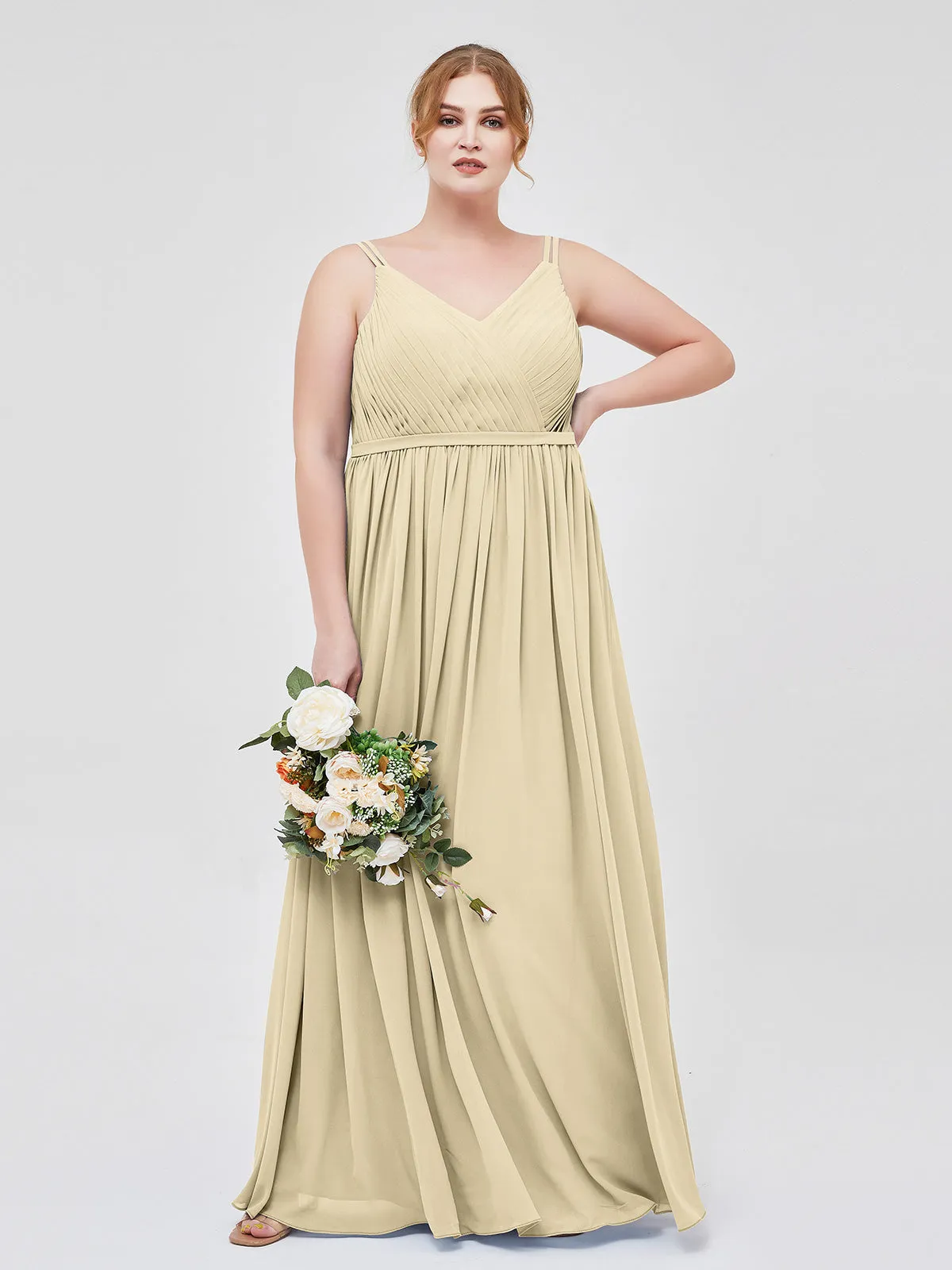 Double Strap Chiffon Bridesmaid Dresses Champagne Plus Size