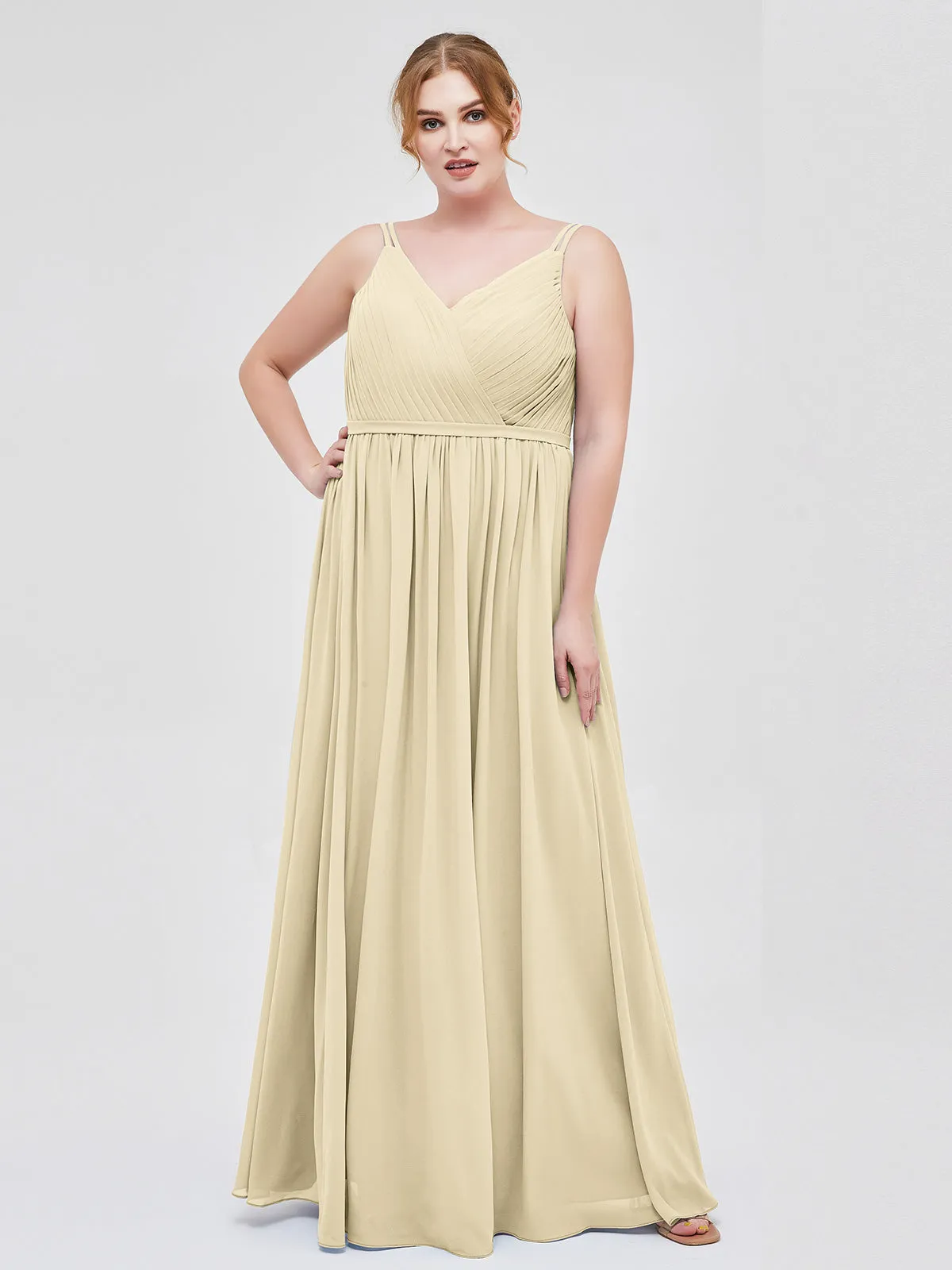 Double Strap Chiffon Bridesmaid Dresses Champagne Plus Size