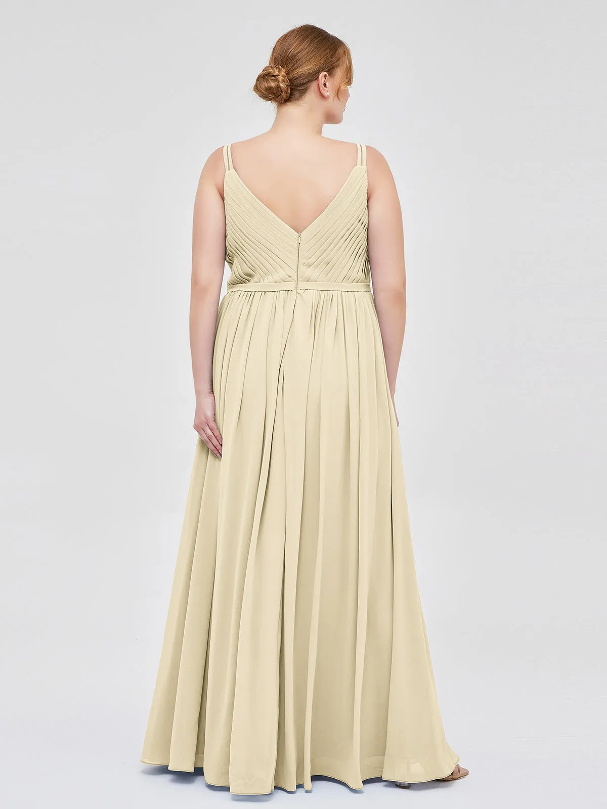Double Strap Chiffon Bridesmaid Dresses Champagne Plus Size